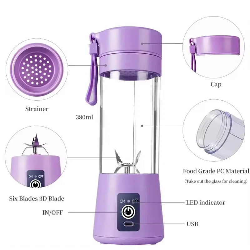 Certified Factory 380ml USB Rechargeable Smoothie on the Go Blender Cup Protein Shakes Small Mixer Blender