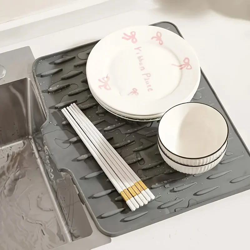 1pc Anti Slip Kitchen Silicone Drain Pad, Heat-Resistant Kitchen Counter Pad For Sinks, Silicone Tableware Drying Pad, Dish Rack