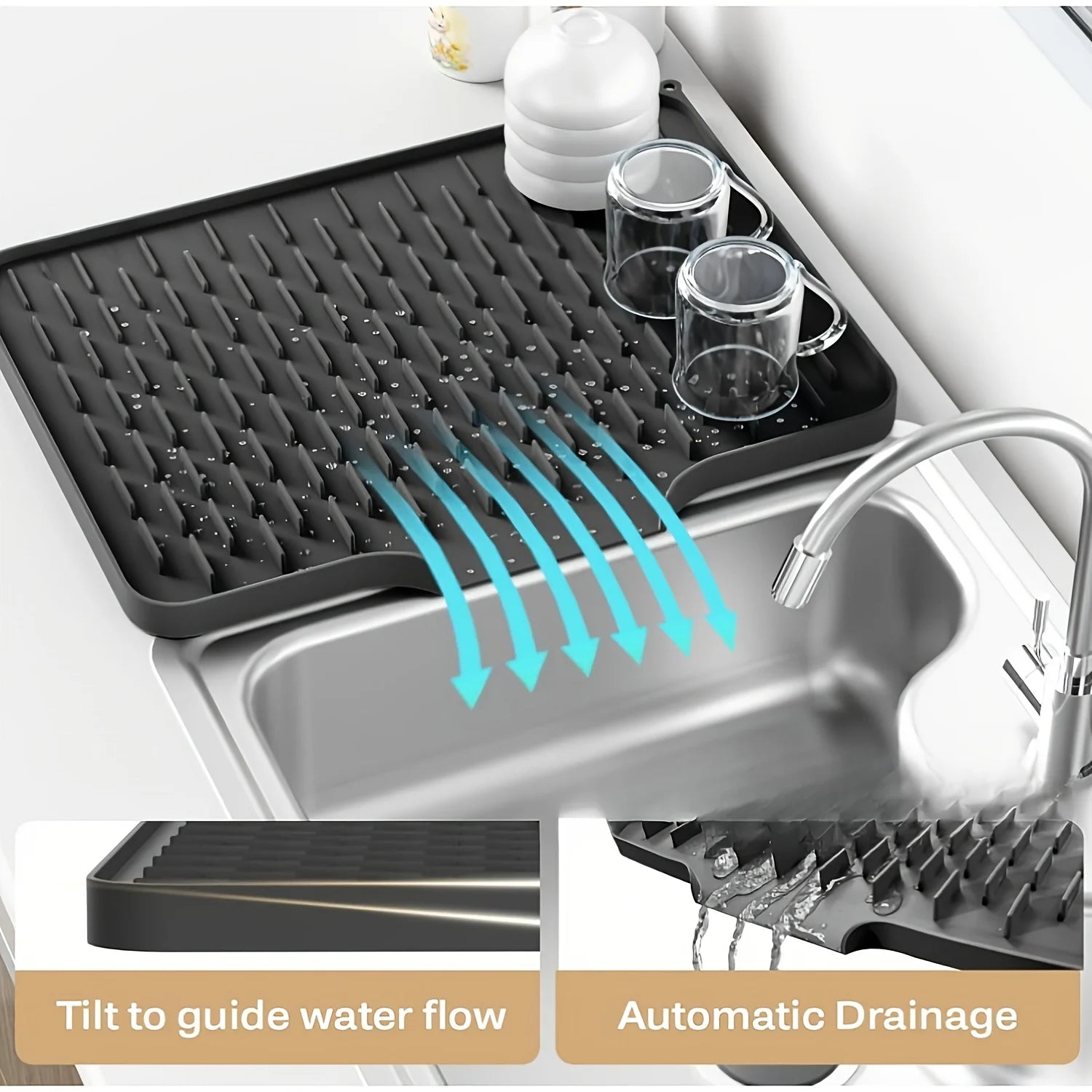 1pc Anti Slip Kitchen Silicone Drain Pad, Heat-Resistant Kitchen Counter Pad For Sinks, Silicone Tableware Drying Pad, Dish Rack