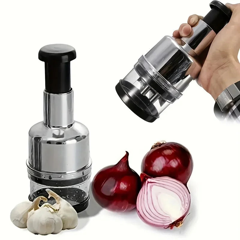 Kitchen Manual Tools Vertical Hand Press Garlic Cutter Chopper Onion Nuts Cutter Vegetable Food Chopper with Storage Container