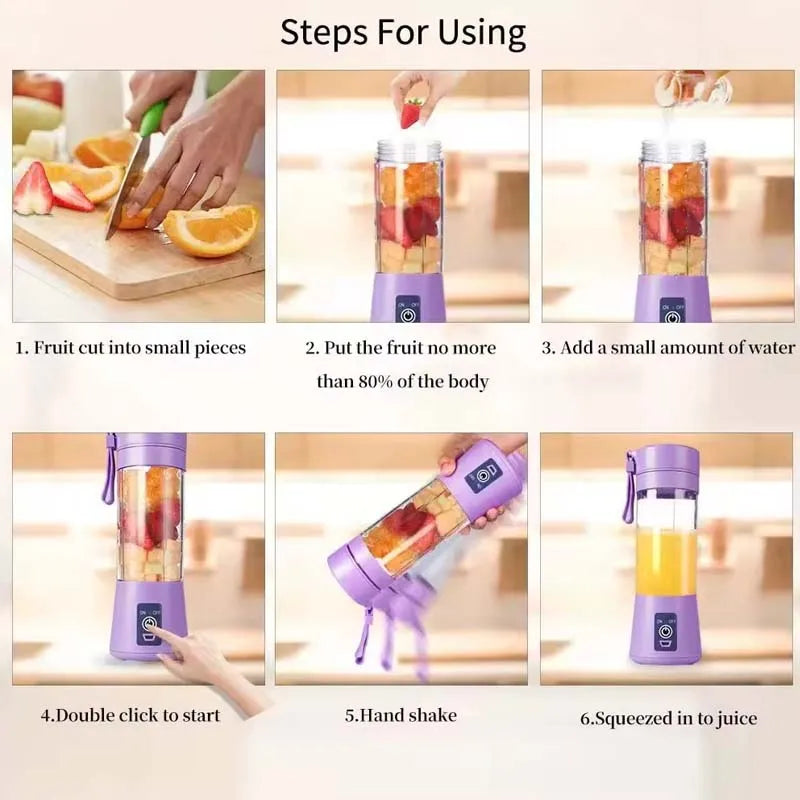 Certified Factory 380ml USB Rechargeable Smoothie on the Go Blender Cup Protein Shakes Small Mixer Blender