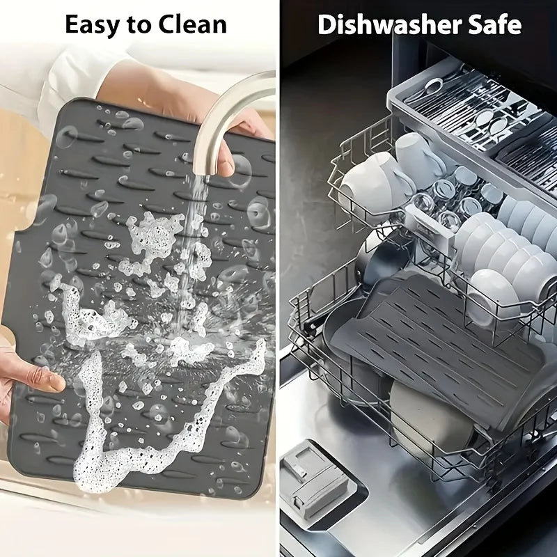 1pc Anti Slip Kitchen Silicone Drain Pad, Heat-Resistant Kitchen Counter Pad For Sinks, Silicone Tableware Drying Pad, Dish Rack