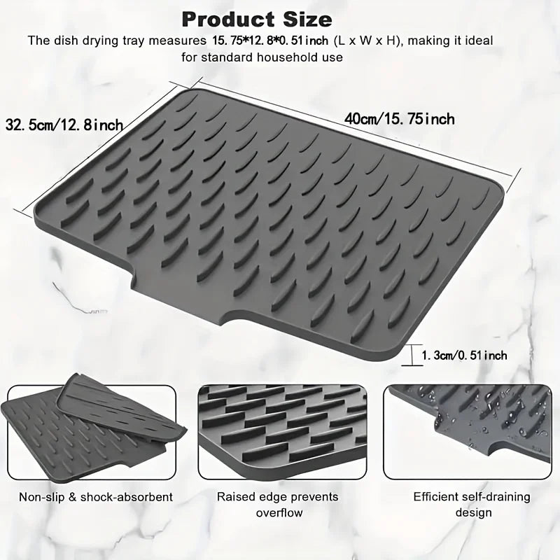1pc Anti Slip Kitchen Silicone Drain Pad, Heat-Resistant Kitchen Counter Pad For Sinks, Silicone Tableware Drying Pad, Dish Rack